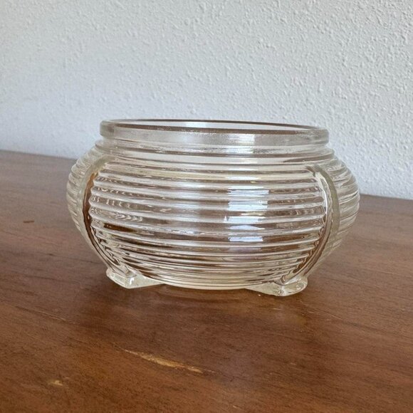 Art Deco Ribbed Glass Vanity Jar, Trinket Dish - Picture 2 of 8